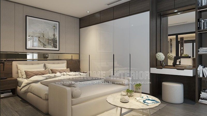 Mẫu thiết kế giường ngủ bọc da hiện đại cho căn hộ chung cư cao cấp, tạo điểm nhấn xuyên suốt cho không gian căn phòng