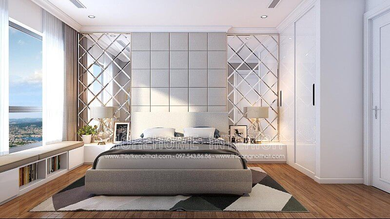 Mẫu nội thất giường ngủ chung cư gỗ công nghiệp bọc vải được thiết kế theo kiểu dáng hiện đại, tối giản mang lại sự tinh tế và thanh nhã hơn cho căn phòng